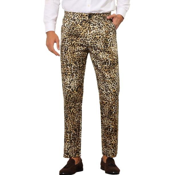 Pantalones impresos INSPIRE CHIC para hombre de corte recto con estampado de leopardo 32 Caqui