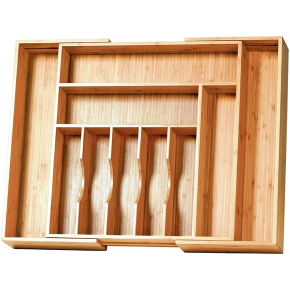 Organizador de cajones de cocina Umilife, expandible, de madera de bambú