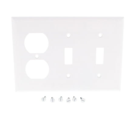 Cooper Wiring Devices 2158W 3-Gang Combination Duplex Outlet Toggle Switch Wall Plate, Standard Size, Thermoset Plastic, White