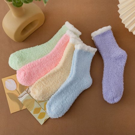 5 Pack Womens Fuzzy Socks Warm Slipper Socks Winter Fluffy Socks Cozy Fuzzy Socks Athletic Fleece Socks Cute Crew Socks