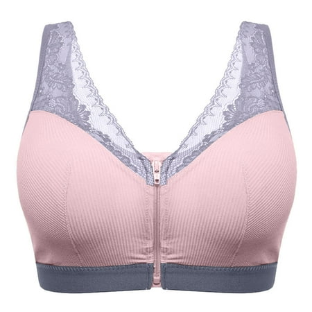 

Frehsky bras for women Women Adjustable Zero-pressure support Bra Front Zipper Support Bra bras for women no underwire Pink