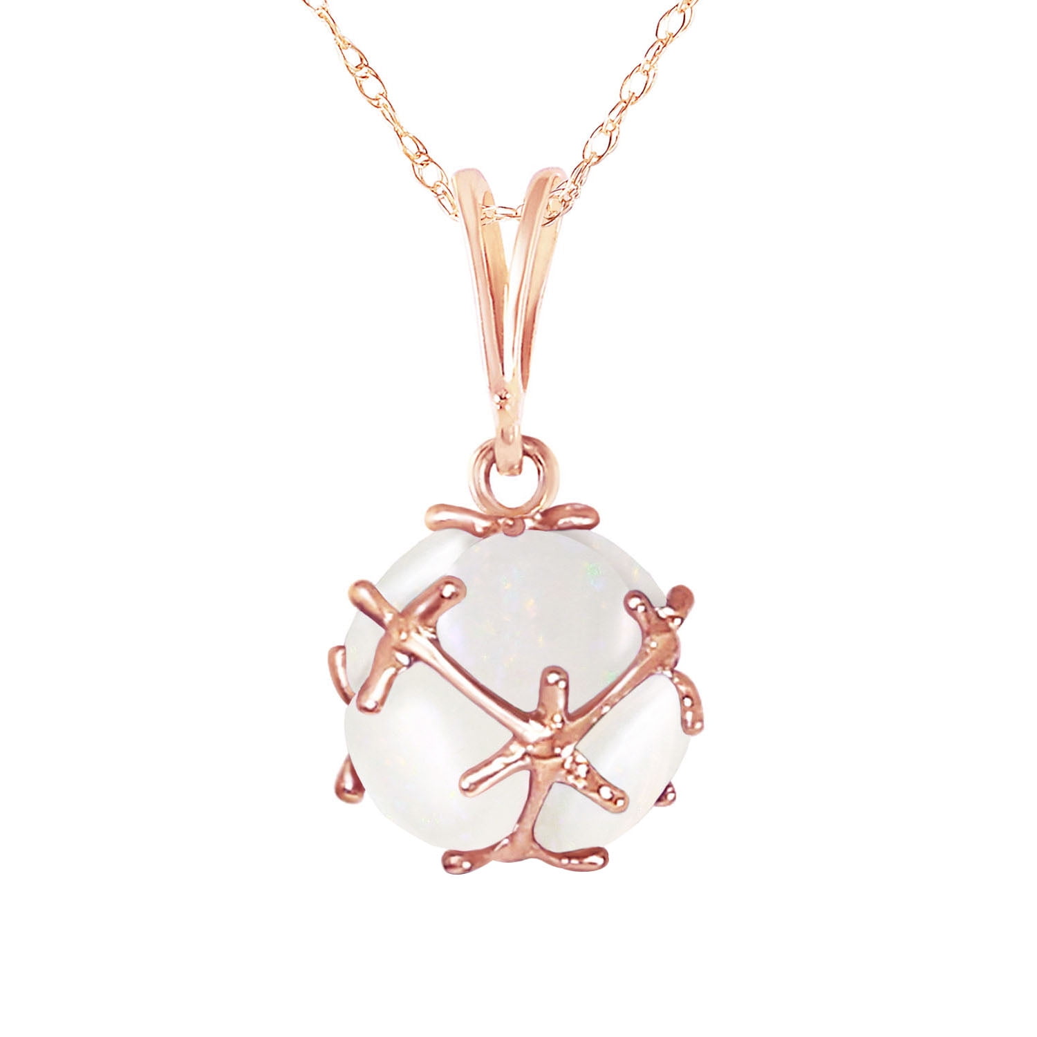 Galaxy Gold 14K Solid Gold Natural Opal Pendant Necklace for Women - Rose Gold Fine Jewelry