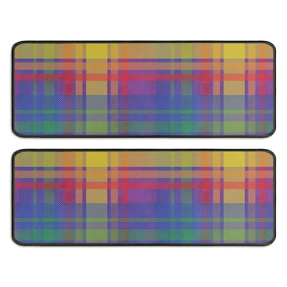 Kitchen Rugs Sets Of 2,Multi Color Plaid Checkered Pattern Anti Fatigue Kitchen Mat Rugs Non Slip Washable,Decorative Kitchen Floor Mats for Kitchen,Sink,Laundry,17"x47" 17"x47"