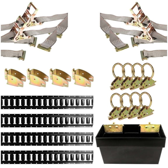 """DC Cargo Mall E-Track Tie-Down Kit - 21 Pieces: 5 ft Black Rails, E-Track Tie-Down Accessories, & E-Track Storage Bin"""