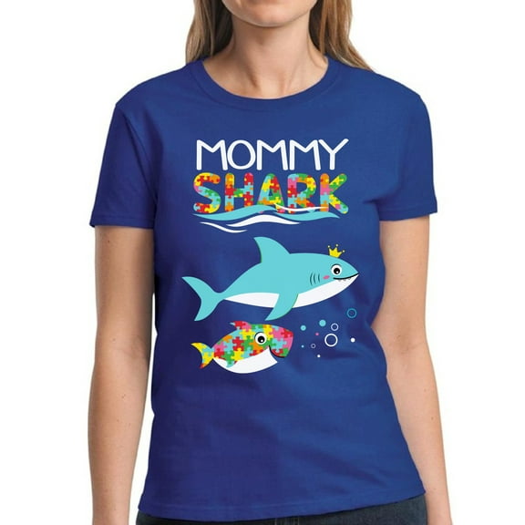 Autism Puzzle Tee Mommy Shark Tops - Autism Awareness Graphic Shirt for Women