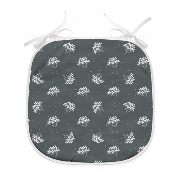Floral Dining Chair Pad, Illustration of Rowanberry Branch Silhouette Snow Holiday Repetitive, Water Resistant Pillow with Straps for Kitchen Seats, 12 Pieces Set, Dark Grey and Seafoam, by Ambesonne