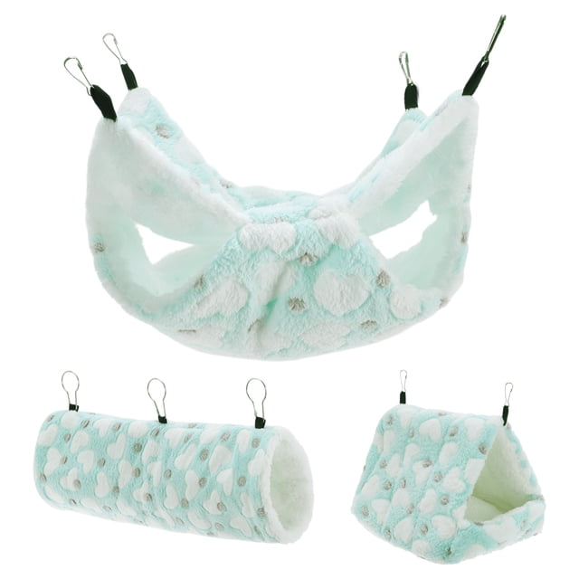 Unique Bargains Ferret Hammock Small Pet Cage Accessories Ferret Bed Pet Cage Hammock Hanging Tunnel and Bed Hideout Set for Hamster Squirrel Rabbit Green 3Pcs