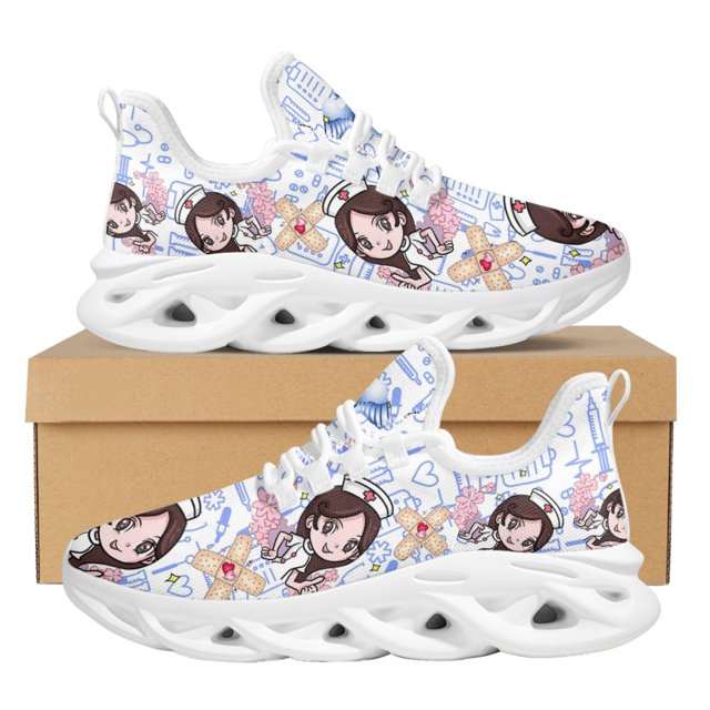 Zapatillas de plataforma con cordones para mujer, zapatos informales de enfermería, para correr al aire libre, de verano, regalo para pareja, con diseño de enfermera de dibujos animados para hospital