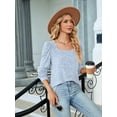thumbnail image 3 of Womens Long Sleeve Ribbed Knit Tops Loose Fit Soft Plain Basic Square Neck Casual Knitwear Sweater Blouses Light Blue L, 3 of 8