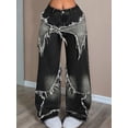 thumbnail image 4 of Y2K Tie Baggy Jeans for Women - Wide Straight Leg Denim Pants with Mid Rise Casual Boyfriend Fit Black L, 4 of 7