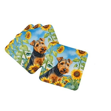 

3.5 x 3.5 in. Welsh Terrier in Sunflowers Foam Coasters - Set of 4