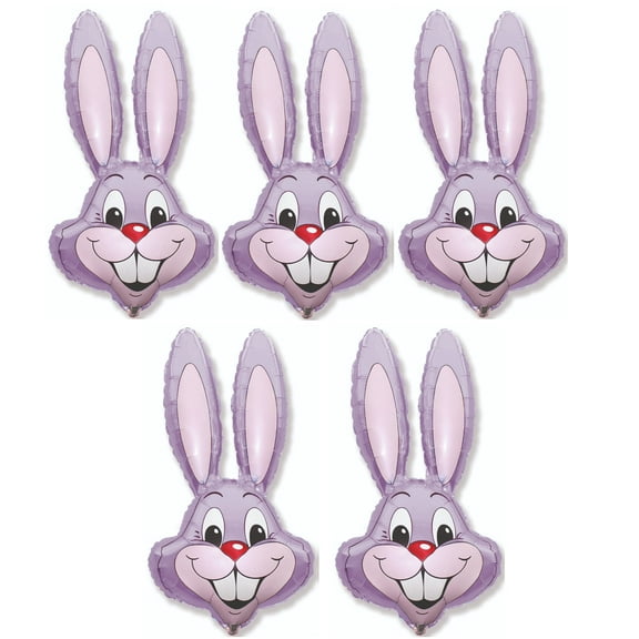 5 Count 37" Light Pastel LILAC PURPLE Rabbit Bunny Head Shaped Easter Basket Gift Stuffing Baby Foil Mylar Balloons