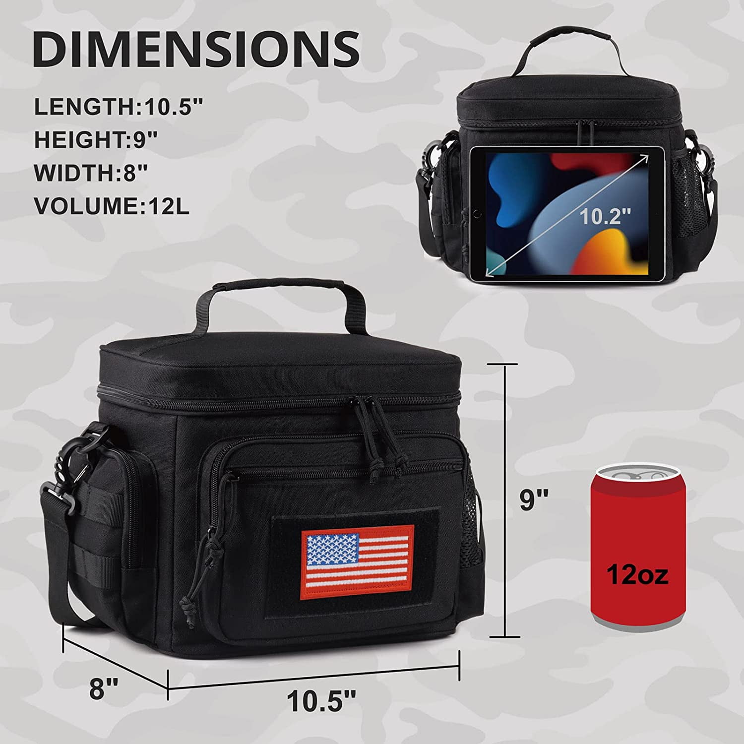 TRIPGEAR Mens Lunch Bag with Webbing Leakproof Insulated Cooler Bag with Adjustable Shoulder Strap
