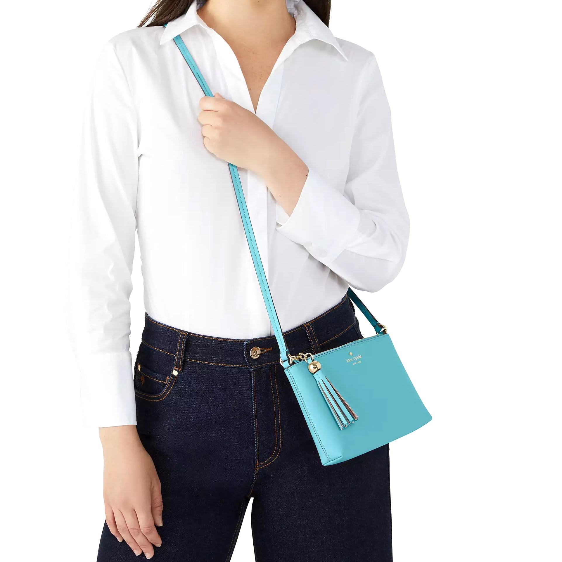 Kate Spade New York Women's Amy Small Zip Leather Crossbody Bag (Stone Blue)