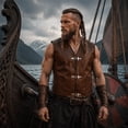 thumbnail image 4 of Side Lace Up Pirate Leather Vest, Side Lace Up Faux Leather Pirate Vest, Sleeveless Metal Clasp Gothic Waistcoat for Adult Halloween Medieval Pirate Cosplay, 4 Color Steampunk Costume Vest, Black M, 4 of 6