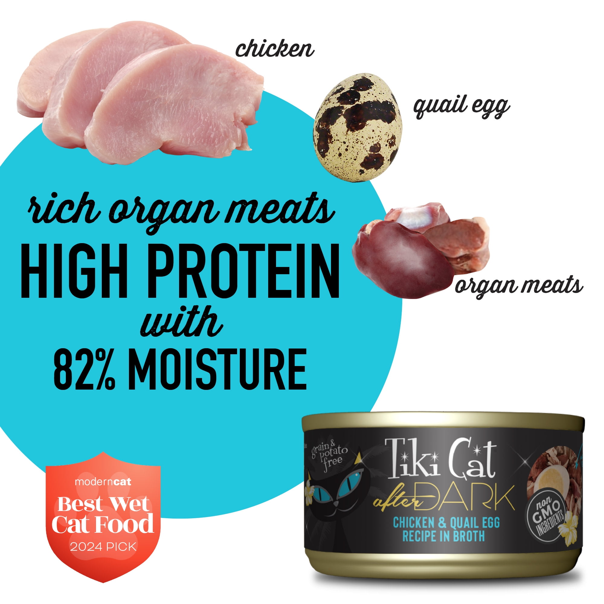 (2 pack) Tiki Cat After Dark Whole Foods Wet Cat Food, Chicken & Quail Egg Multi Pack, 2.8 oz. Can (6 Count)