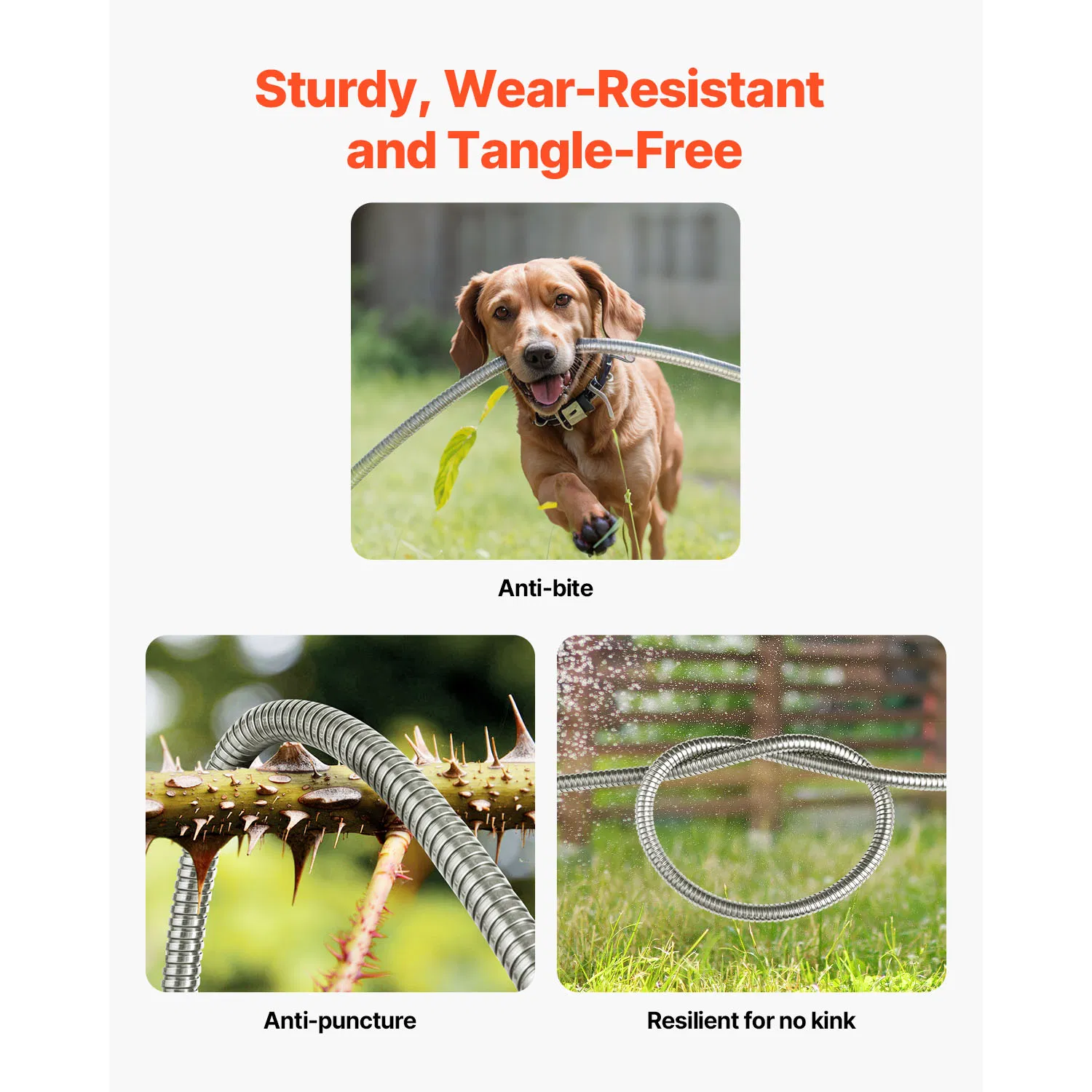 50ft Metal Garden Hose-Rust-Proof Stainless Steel,Heavy Duty Flexible Water Hose with 10 Function Nozzle,Lightweight No-Kink Design for Outdoor Use