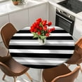 thumbnail image 2 of Black Grey Stripe Round Tablecloth 36-44 Inch Round Fitted Table Cloth with Elastic Edge, Minimalist Farmhouse Striped Waterproof Table Cover Protector for Outdoor Picnic Party Dining, 2 of 6