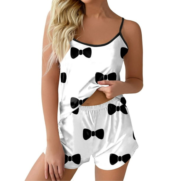 Gibobby Pijamas Mujer Verano Sexy Pijamas Conjunto de pijamas para mujer, pijamas de talla grande para mujer, pijamas informales, pantalones cortos con tirantes para mujer(Blanco,CH)
