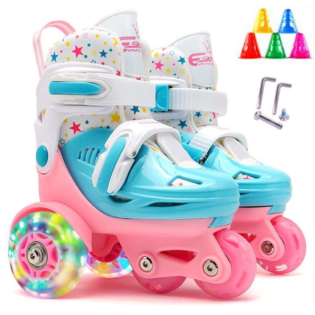 maskred Kids Quad Roller Skate Roller Skates 3 Point Balance Roller Shoes for Girls Boys with Adjustable Size Double Brakes Luminous Wheels No.3