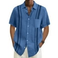 thumbnail image 2 of Lumtrix Mens Shirt Guayabera Cuban Short Sleeve Button Down Summer Beach Hippie Shirts Blue 2XL, 2 of 5