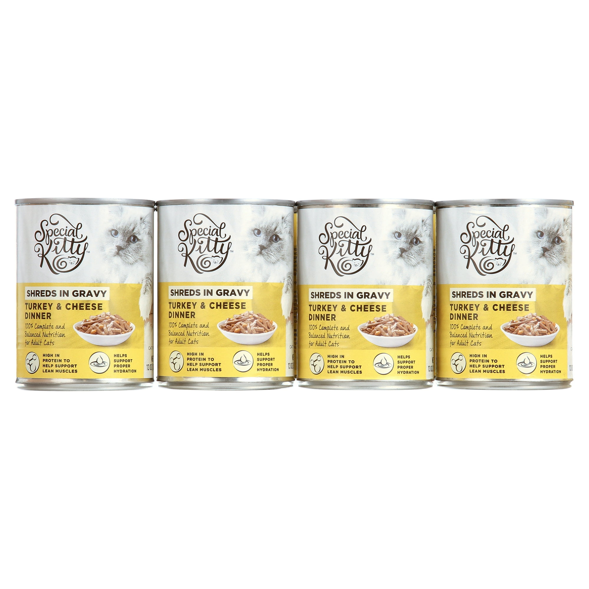 Special Kitty Turkey & Cheese Dinner Shreds in Gravy Wet Cat Food, 13 oz Cans, 12 Pack
