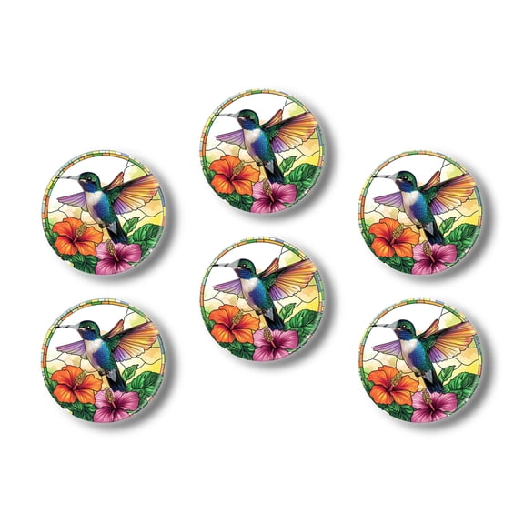 Glass Refrigerator Magnet 6Pcs Magnetic Fridge Sticker,Decor for Kitchen,Whiteboard,Cabinet,Beautiful Hummingbird And Flower