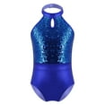 thumbnail image 3 of TiaoBug Kids Girls Sparkle Sequins Halter Neck Gymnastics Leotard Ballet Dance Bodysuit with Shorts Hair Band Set Royal Blue 12, 3 of 7