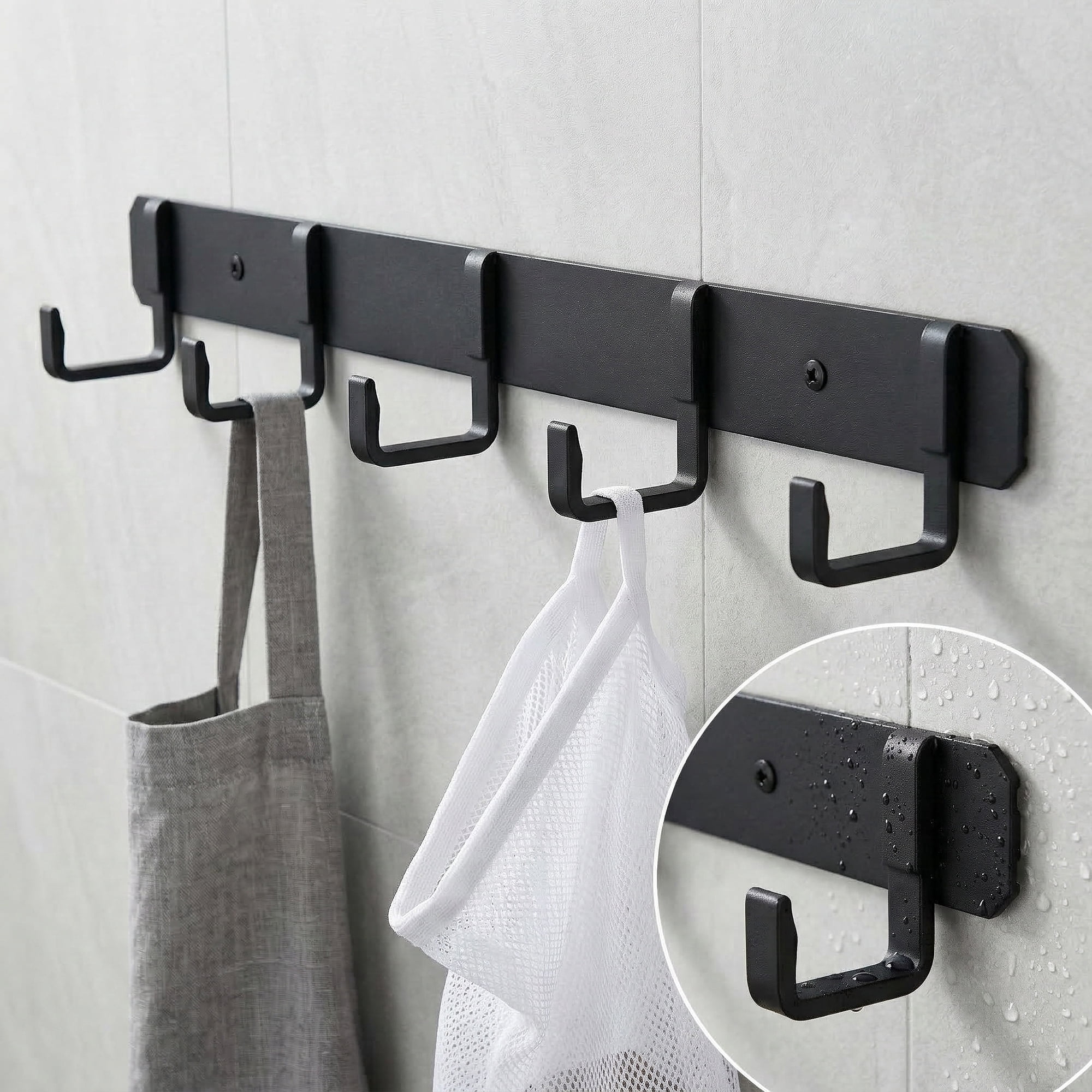 Unique Bargains Coat Rack Wall Mount Metal Wood 5 Hooks for Entryway Bathroom Black
