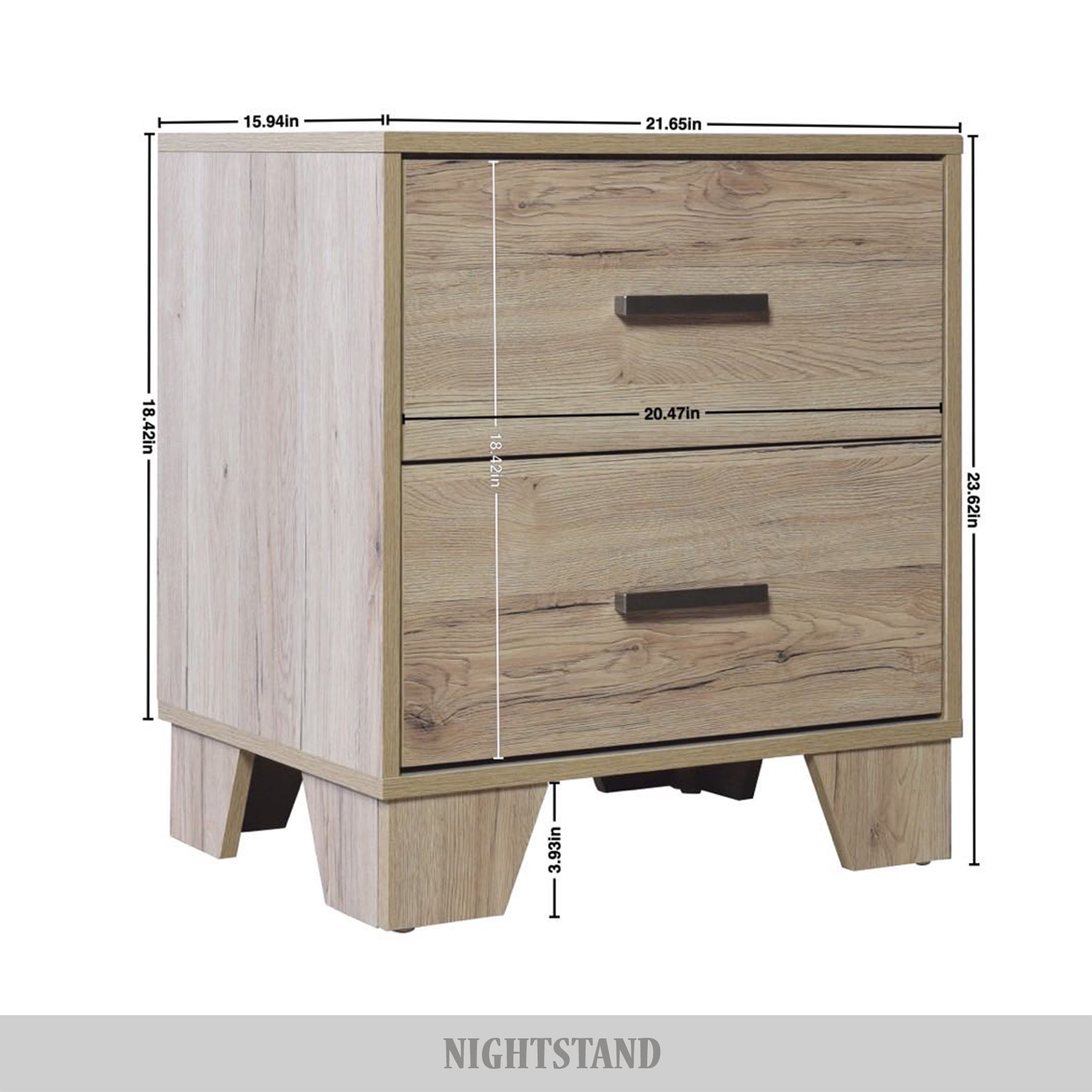 Castle Place Classic 2 Drawers Nightstand, Light Oak