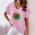thumbnail image 1 of Fiudx Liquidación de Ahorros de Verano Camiseta de Manga Corta con Mangas Informales de Algodón y Cáñamo con Cuello En V y Estampado de Girasoles para Mujer, 1 of 6