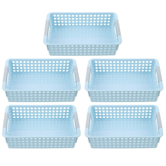 UPOUART 5Pcs Blue Plastic Storage Baskets for Home Ventilated Hollow Design Desktop Organizer