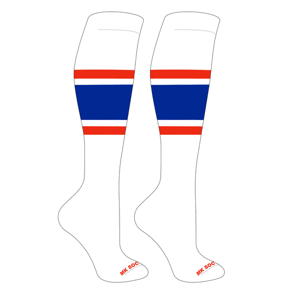 MK Socks Striped OTC Baseball, Softball, Football Socks (B) White, Orange, Royal (S)