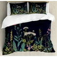 thumbnail image 1 of Botanical Queen Size Duvet Cover Set, Blossoming Meadow Artwork with Various Herbs and Flowers Rural Field Countryside, Decorative 3 Piece Bedding Set with 2 Pillow Shams, Multicolor, by Ambesonne, 1 of 3