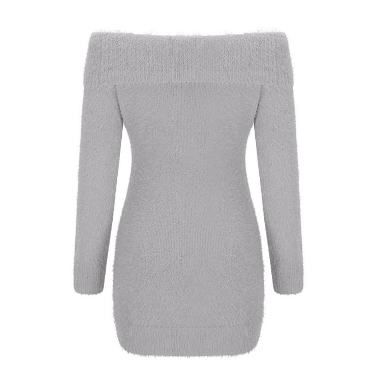 NSLGXD Women's Off Shoulder Sweater Dress Fleece Long Sleeve Knit