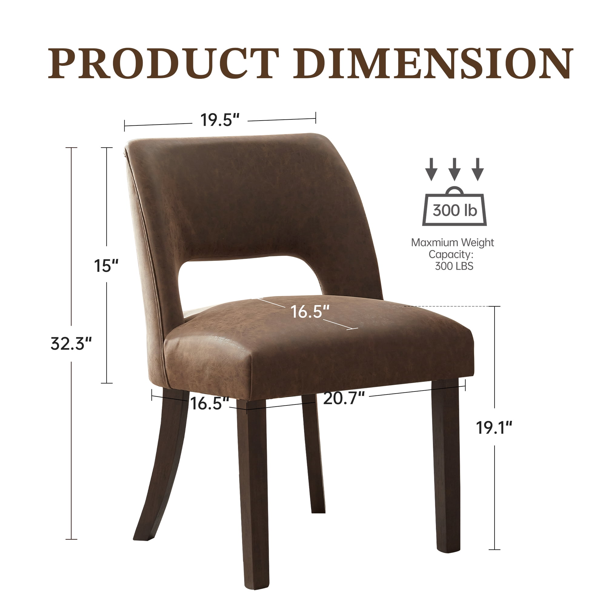 VKNOW Faux Leather 20.7" W Upholstered Dining Chairs Set of 4, Thick Foam Cushion Kitchen & Dining Room Chairs with Solid Wood Legs, Dark Brown