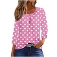 thumbnail image 3 of Ichuanyi 3/4 Length Sleeve Womens Tops Dressy Casual Asymmetrical Neck Buttoned Polka Dot Pullover Tunics Summer Cute Blouses Tees Shirts, 3 of 8