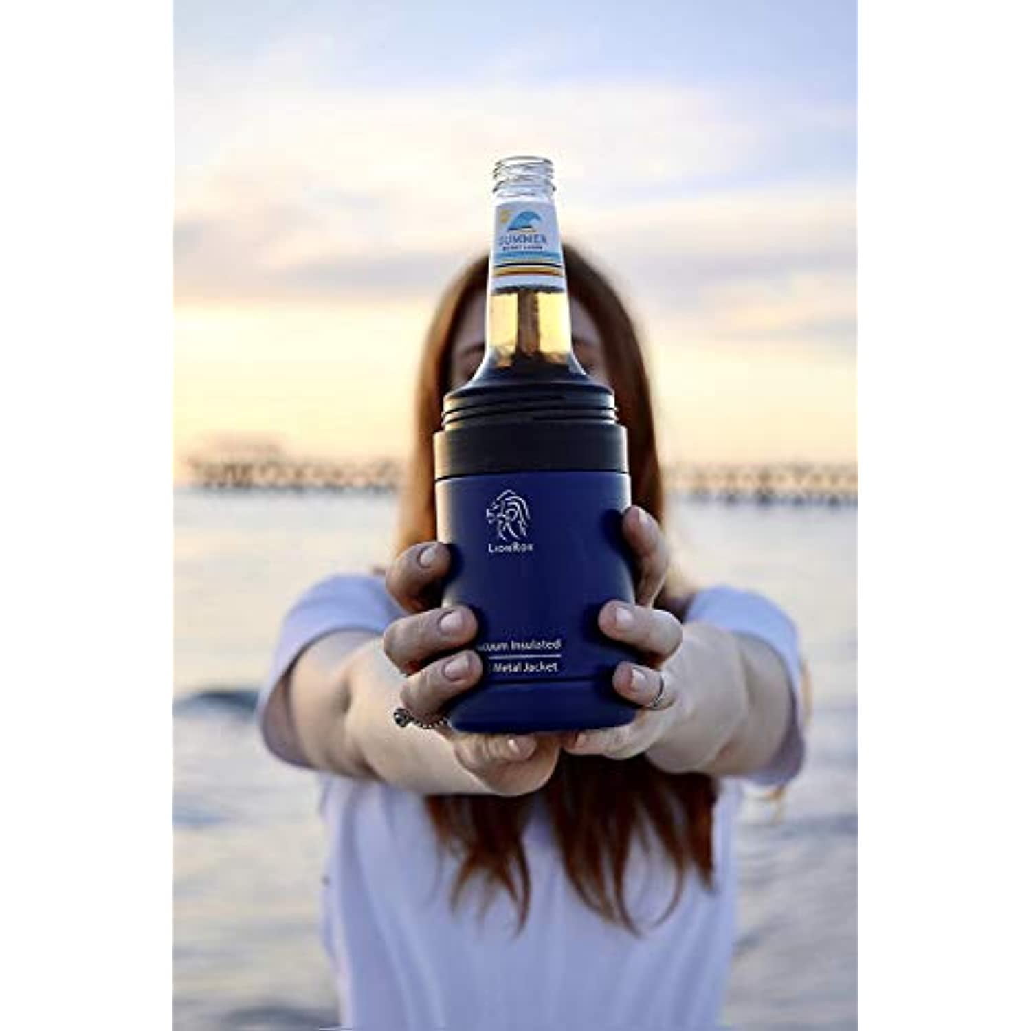 LionRox Chillax12 Beer Bottle and Can Insulator , Fully Vacuum Insulated Double Walled Stainless Steel Beer Bottle and Can Cooler , Beer Bottle and Can Holder (Navy Blue)