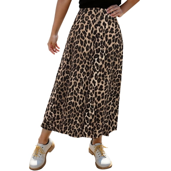 oqasdz Satin Maxi Skirts for Women Leopard Prints Slit Elegant High Waist Side Split Long Skirt with Flowy Hem and Comfortable Fit Outwear