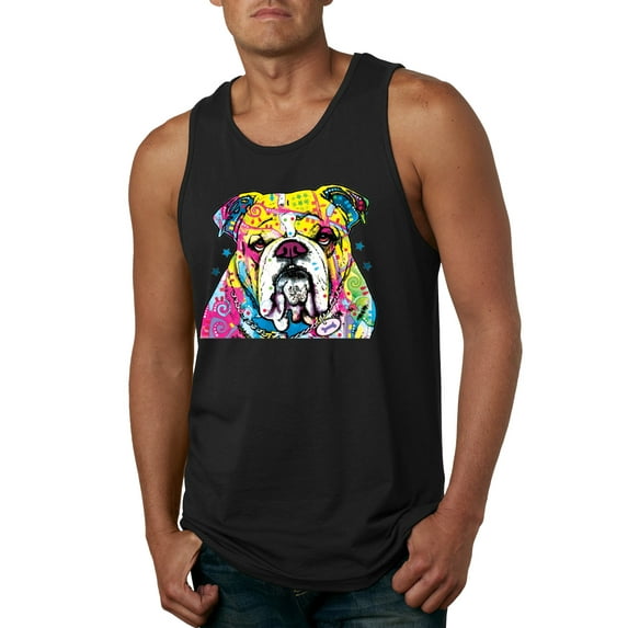 Wild Bobby Dean Russo Neon Colorful Pug Dog The Bulldog Dog Lover Men Graphic Tank Top, Black, X-Large