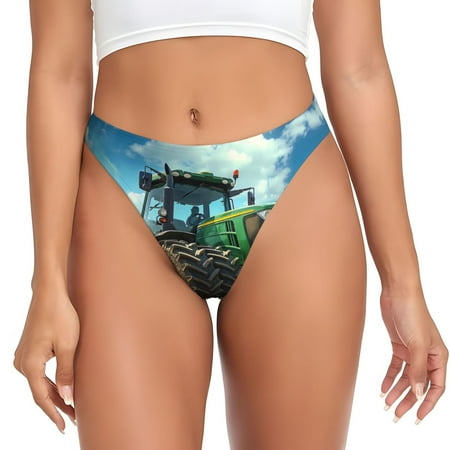 Rateoe Green Tractor Field Pattern Seamless Women Underwear Thongs No Show Ladies Thong No Line Breathable Comfortable Panties Undies for Women-3X-Large