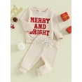 thumbnail image 3 of Wassery Toddler Boys Girls Christmas Outfit Clothes Toddler 6M 12M 18M 24M 3T Baby Fuzzy Letter Sweatshirt and Drawstring Pants Set 2PCS Fall Waffle Clothing for Newborn Boy Girl, 3 of 9