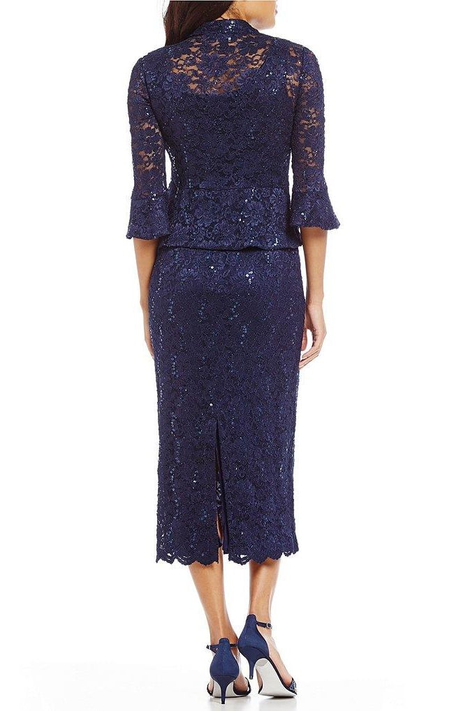 r & m richards sequined lace midi dress and jacket