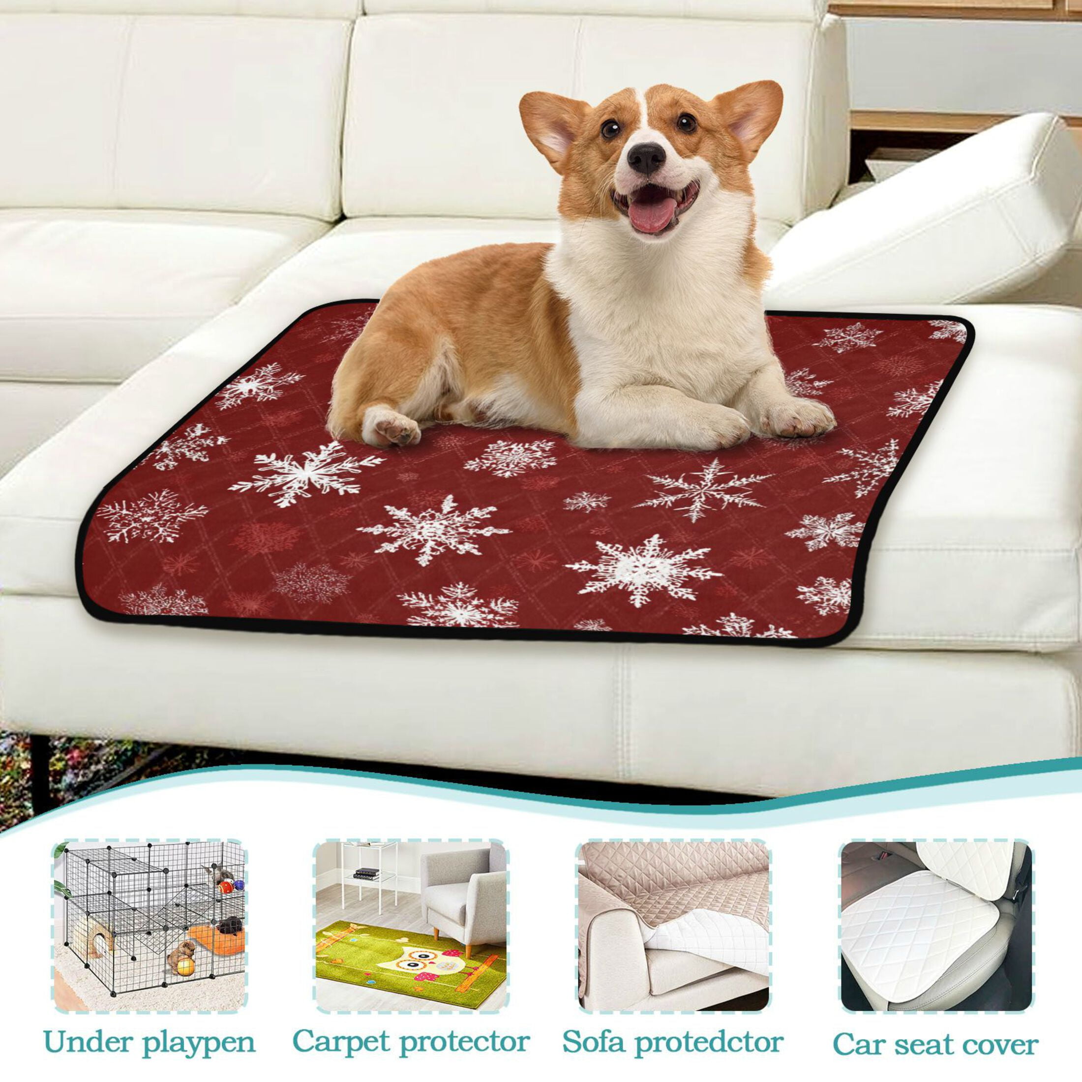 Qxltty Snowflake Pattern Cat litter Pads Pet Set of 2 Diaper Mats Center Anti-leakage Layer Absorbent Soft and Comfortable