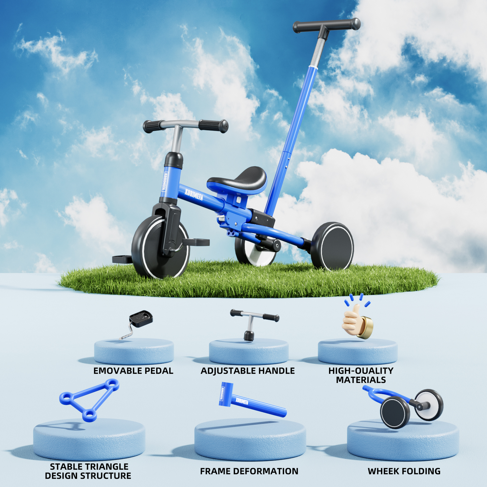 Korimefa 5-in-1 Toddler Tricycle with Parent Push Handle photo 6