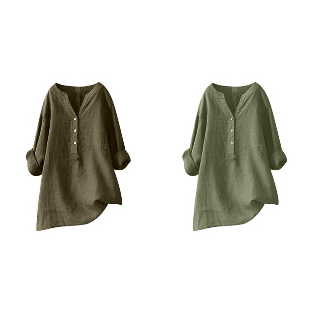 (2-Pack) Rinsvye Womens Solid Color Long Sleeve Mandarin Collar Blouse Women Clothing Timeless Design