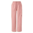 thumbnail image 3 of Baqcunre Womens Cargo Pants Women'S Loose Fit Summer Loungewear Baggy Elastic Waist Pant Straight Leg Trousers Cargo Pant Womens Sweatpants Womens Pants Pink 3XL, 3 of 5