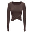thumbnail image 1 of FAIWAD Women's Ribbed Long Sleeve Crop Top Basic Slim Stretch Irregular Hem Pullover Tops with Thumb Hole, 1 of 6