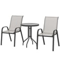 thumbnail image 1 of 3-Piece Outdoor Bistro Set, Stackable Mesh Armchairs and Round Tempered Glass Table, Powder-Coated Steel Furniture for Small Patio, Balcony, Garden and Porch, Light Grey, 1 of 7