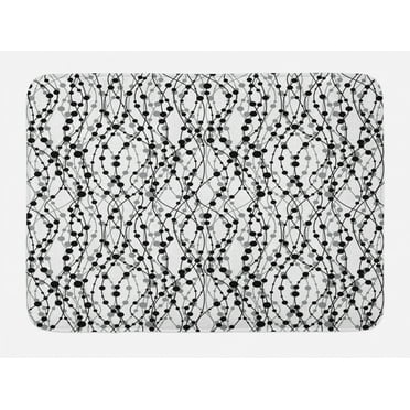 Geometric Bath Mat, Monochrome Lines with Dots Ornamental Design Vintage Eighties Inspirations, Plush Bathroom Decor Mat with Non Slip Backing, 29.5" X 17.5", Black Grey White, by Ambesonne